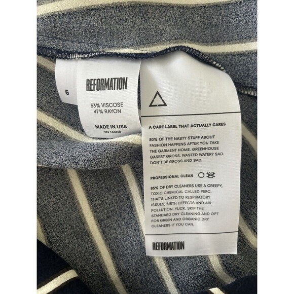 Reformation Zircon in Capone Stripes Long Sleeve Mini Dress Navy Blue Sz 6 - Picture 8 of 8